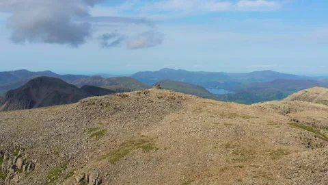 Drone Orbit of Scafell Pike Summit in the Lake District on a Sunny Summer Day Stock Footage 301700920