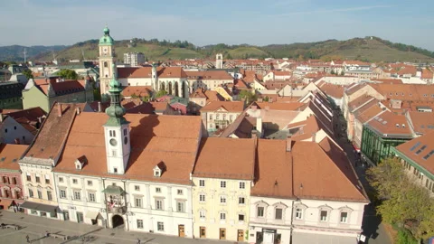 Drone Orbit Shot Of Beautiful Architecture In City Center Stock Footage 136097207