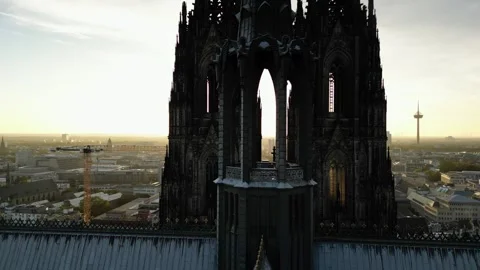 Drone Orbit Shot of Cologne Cathedral at Sunset 動画素材 312695466