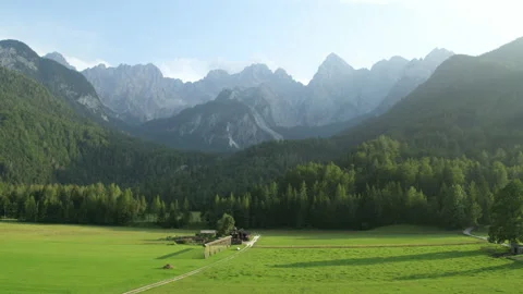 Drone Orbit Shot Of Fields And Forest Stock Footage 135578791