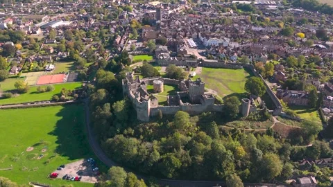 A drone orbit shot of Ludlow castle in Shropshire, UK Video stock 318065682