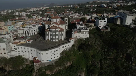 Drone orbit shot over the church of the town of Moya, Gran Canaria Stock Footage 160212841