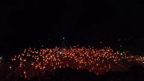 Drone Orbit shot with thousand lanterns 4k 60fps Stock Footage 100969622