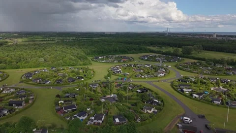 Drone Orbit Showcasing the Unique Circular Pattern of Haveforeningen Harekaer Stock Footage 345061760