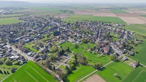 Drone orbit of small German town with houses and rural landscape Stock Footage 333867565