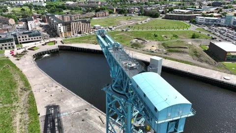 Drone Orbit of Titan Crane, River Clyde, Clydebank, Scotland Stock Footage 195289732