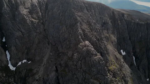 Drone orbit of Tower Ridge on Ben Nevis showing North Face scale Stock Footage 330718308