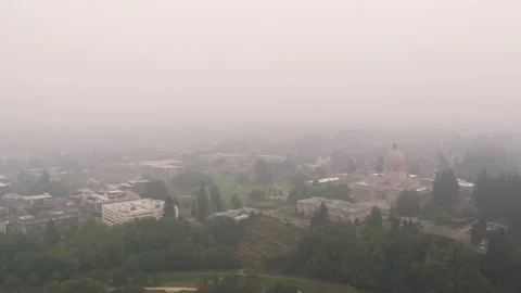 Drone orbit of Wahington state capitol building and surrounding buildings, lake Stock Footage 139246652