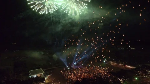 Drone Orbit wide shot thousand lanterns1 4k 60fps Stock Footage 101007438