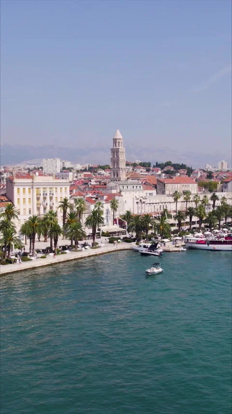 Drone Orbital Over Sea with Split Cathedral in Background – Croatia Stock Footage 316799719