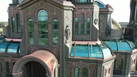 Drone orbiting around the cathedral while gently retreating Stock Footage 321617541