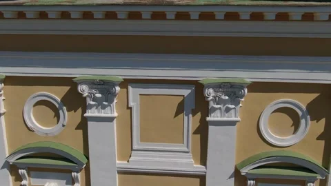 Drone orbiting church facade with dome and columns Stock Footage 333358829