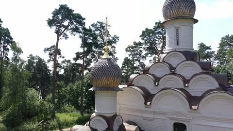 Drone orbiting decorative domes of traditional structure in nature Stock Footage 321833584