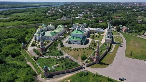 Drone orbiting monastery architecture from above Stock Footage 327407004