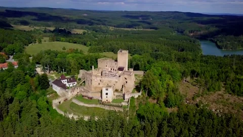Drone orbiting old castle 4K Stock Footage