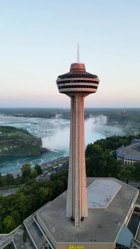 Drone Orbiting Skylon Tower Revealing Rainbow Bridge Between Canada and USA, Video stock 330450831