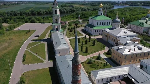 Drone orbiting tower spire of monastery in Kolomna Stock Footage 327408815