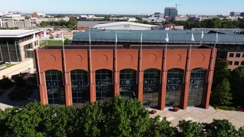 Drone Orbits Above NCAA Hall of Champions on Sunny Day Stock Footage 346907727