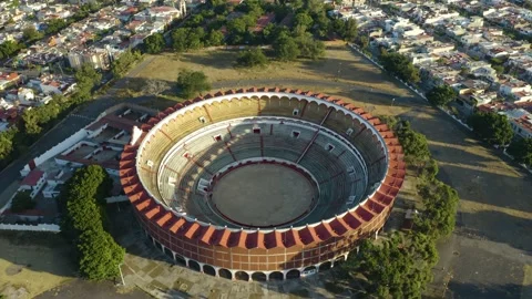 Drone Orbits Above Plaza de Toros Nuevo Progreso in Guadalajara, Jalisco, Video stock 143282397