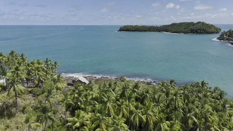 Drone orbits Alfred Dreyfus Prison on Devil's Island at midday Stock Footage 289228448