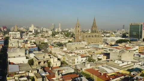 Drone Orbits Around Expiatory Temple of the Blessed Sacrament. Clock Tower Stock Footage 144086927