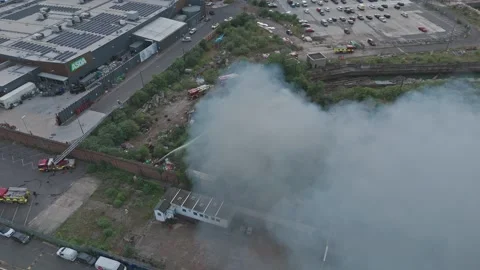 Drone Orbits Fire Firefighters Smoke Paddle Steamer Gillingham Kent Stock Footage 337397080