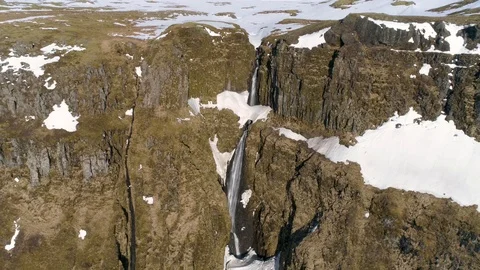 Drone Orbits Large Waterfall in Iceland in 4k Stock Footage 90230974
