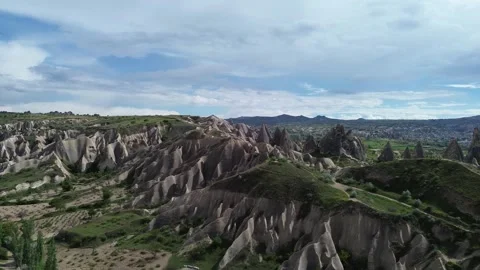 Drone Orbits Over Red Valley Rock Formations in Cappadocia, Turkey Stock Footage 343317518