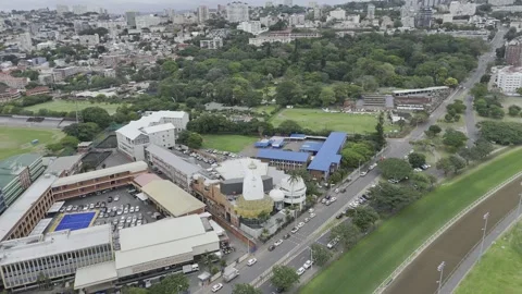 Drone orbits to the right over a Hindu church and wedding hall Stock Footage 325451010