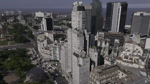 Drone orbits to the right side of Edificio Kavanagh, at Plaza San Martin Stock Footage 297137015