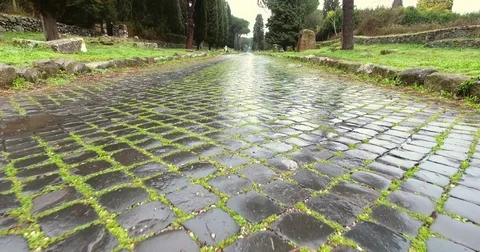 Drone over ancient Roman road Stock Footage 82456014