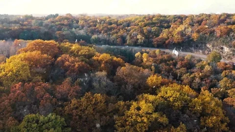 Drone Over Autumn Forest Transforms into Snowfall Aerial Video stock 330280604
