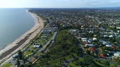 Drone over beach and suburbs South Australia 4k Stock Footage 280379228