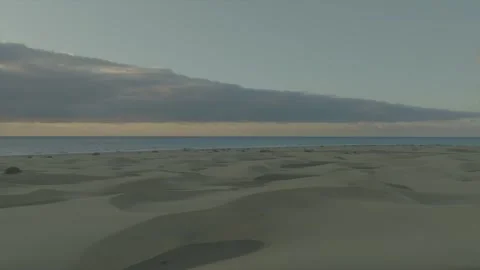 Drone Over Big Sand Dunes by Ocean in Evening Light – Gran Canaria Stock Footage 309951234