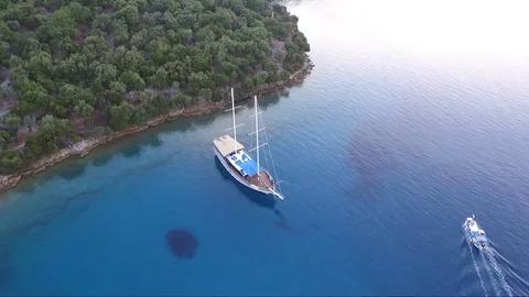 Drone over boat in turkey Stockbeeldmateriaal 82443761