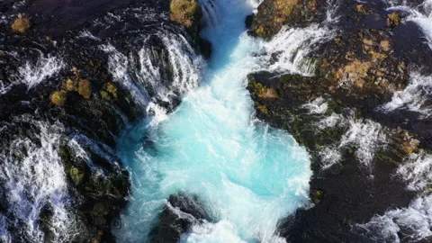 Drone Over Bruarfoss Waterfall's Countless Streams Stock Footage 231241859