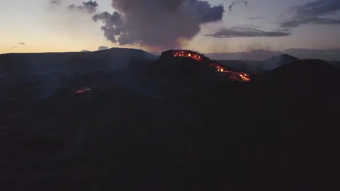 Drone Over Burning Landscape Of Lava From Fagradalsfjall Volcano, Iceland Video stock 155769970