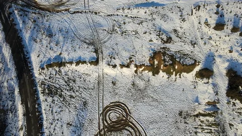 Drone over circular markings in the snow Stock Footage 196287761