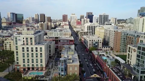 Drone over city scape. moving to the right during afternoon Stock Footage 71135134