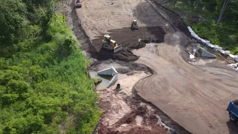 Drone Over Construction Equipment Stock Footage 201964872