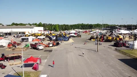 Drone Over Construction Trade Show Stock Footage 201624943