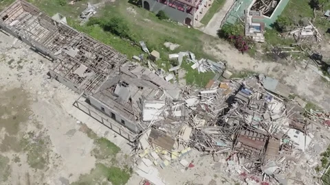 Drone over a damaged house Stock Footage 341342213