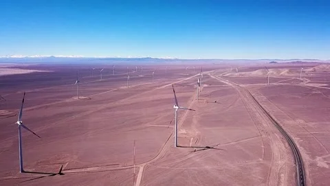 Drone over eolic turbines in Calama (Atacama Desert), Chile. | 03 Stock Footage 157835329