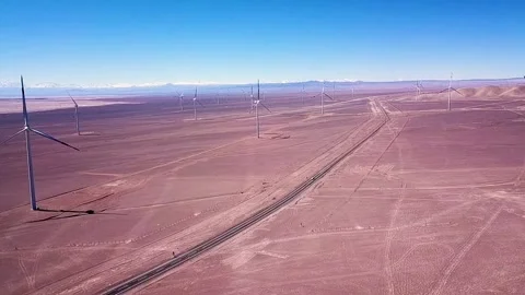 Drone over eolic turbines in Calama (Atacama Desert), Chile. | 04 Stock Footage 157835359