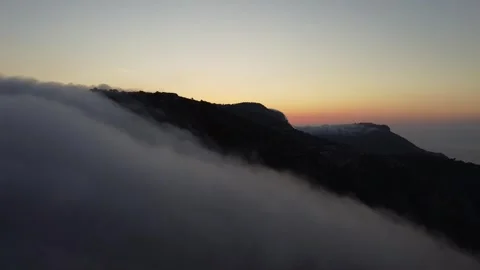Drone Over Èze Mist Sunrise Cinematic Mountains Stock Footage 331661089