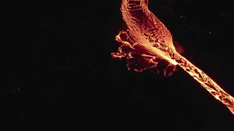 Drone Over Flowing River Of Molten Lava From Erupting Volcano Video stock 168770705