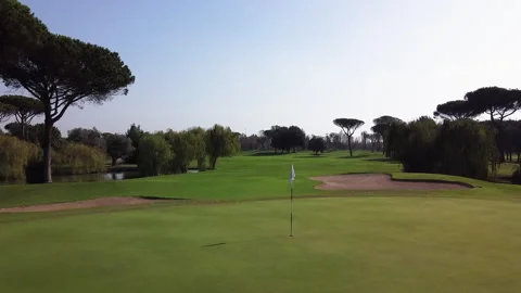 Drone over a golf hole Stock Footage 259182399
