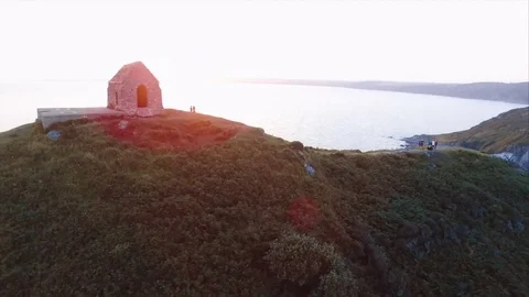 Drone over headland at sunset (Colour Graded) Stock Footage 81280309