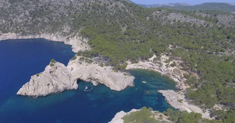 Drone over hidden beach in Mallorca Stock Footage 142687927
