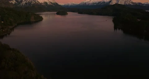 Drone Over Lake District With The Snow-capped Tronador Mountain Stock Footage 231244490
